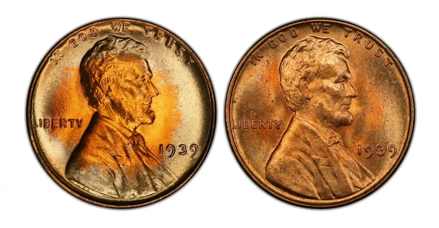 Close-up realistic image of a 1939 Lincoln pennies