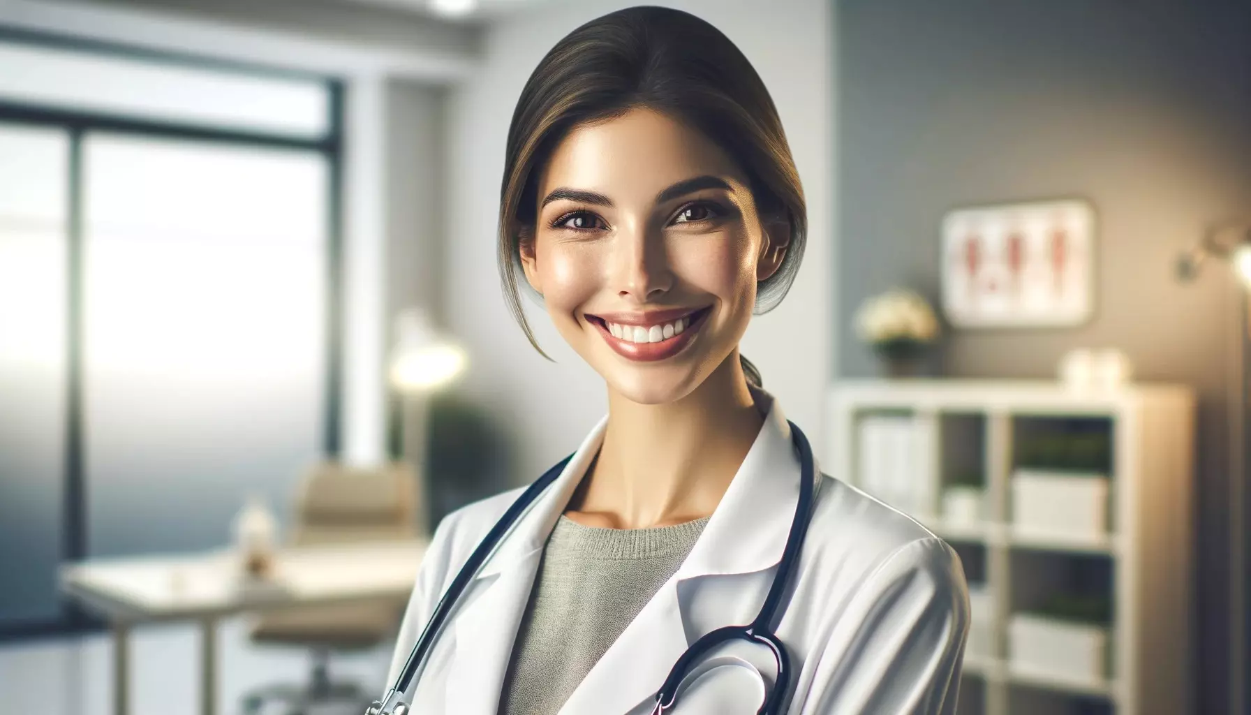 handsome woman doctor smiling in her office