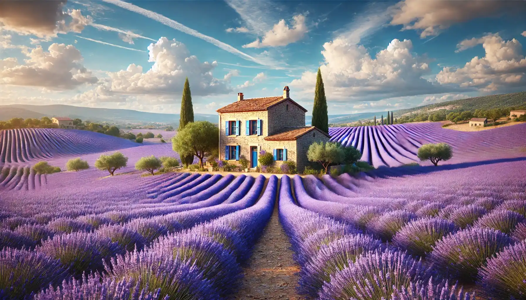 the lavender fields in Provence, France, during peak bloom. 