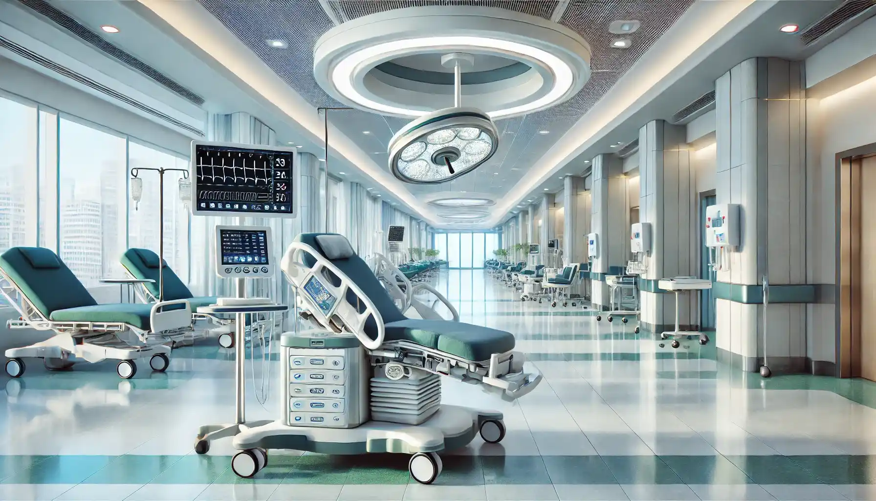 a state-of-the-art hospital interior with advanced medical equipment and modern design, highlighting the conventional healthcare services in the U.S.